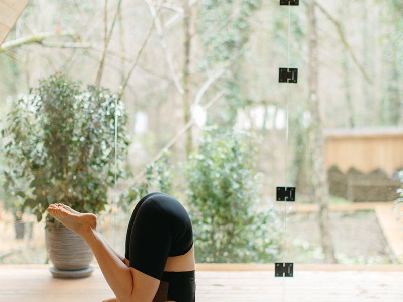 Person practicing visual exercises in a modern workspace.